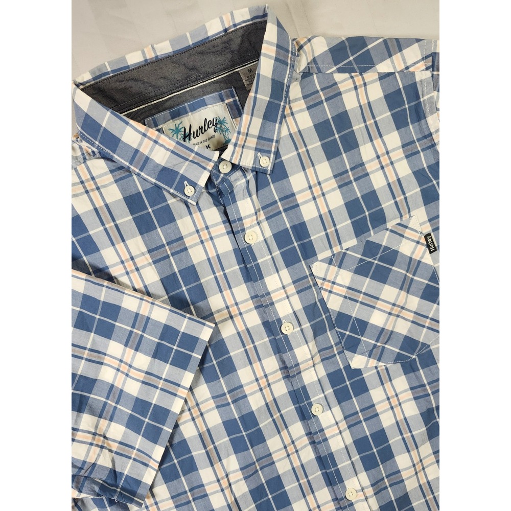 NWT Y2K Era Hurley Mens Made In The Shade Short/S Plaid Button Up Shirt Blue M